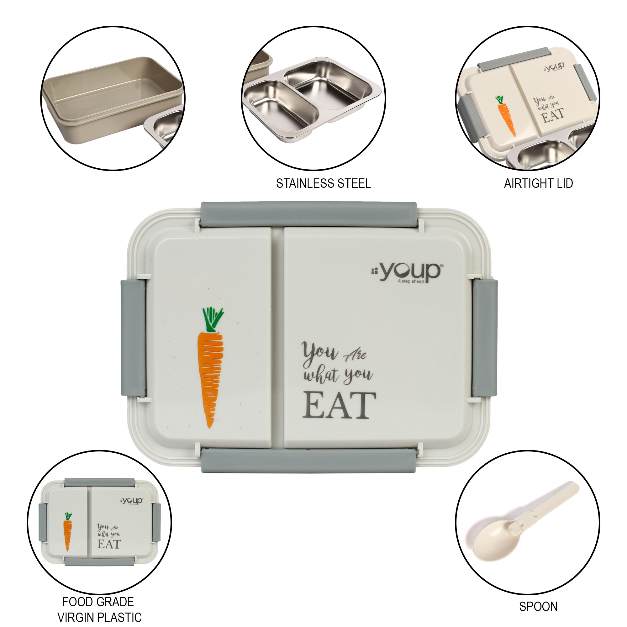 Stainless Steel Kids Bento Lunch Box With 2 Compartments Donut -750 Ml