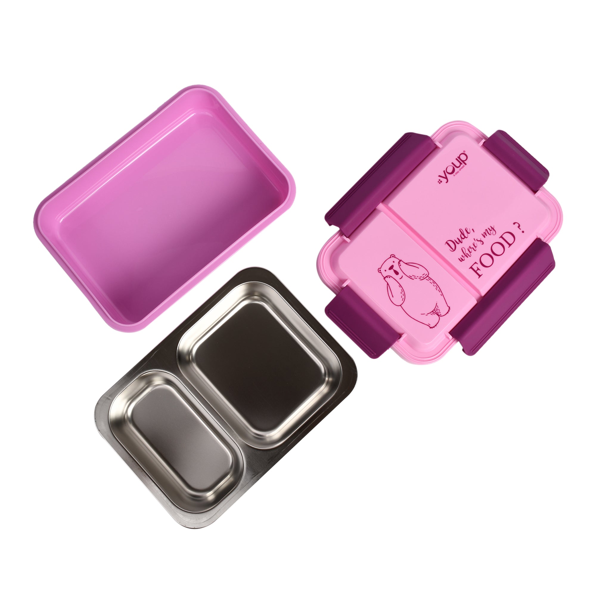 Stainless Steel Kids Bento Lunch Box With 2 Compartments Donut -750 Ml