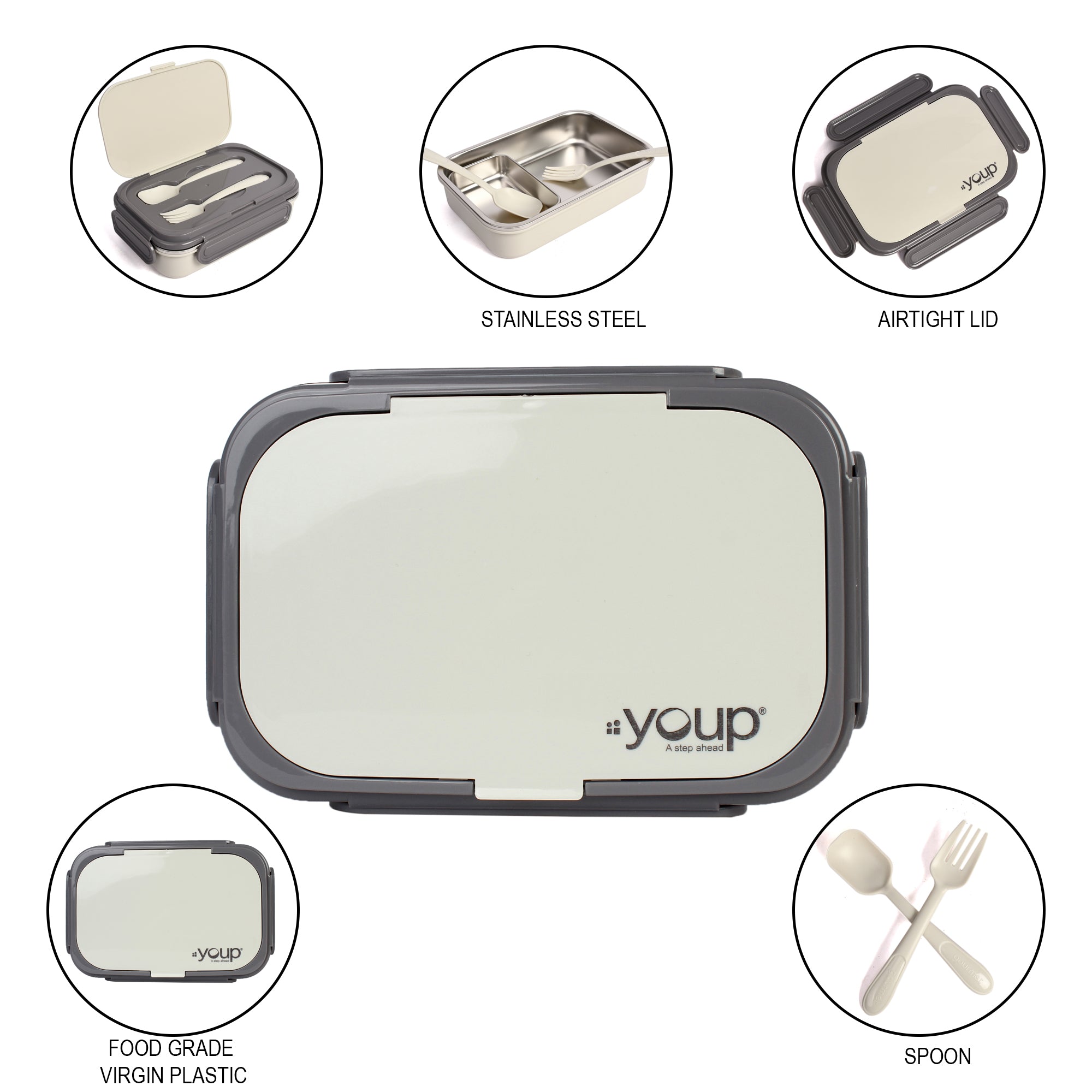 Stainless Steel Insulated Lunch Box With Fork, Spoon And Small Container Rolex-850 Ml