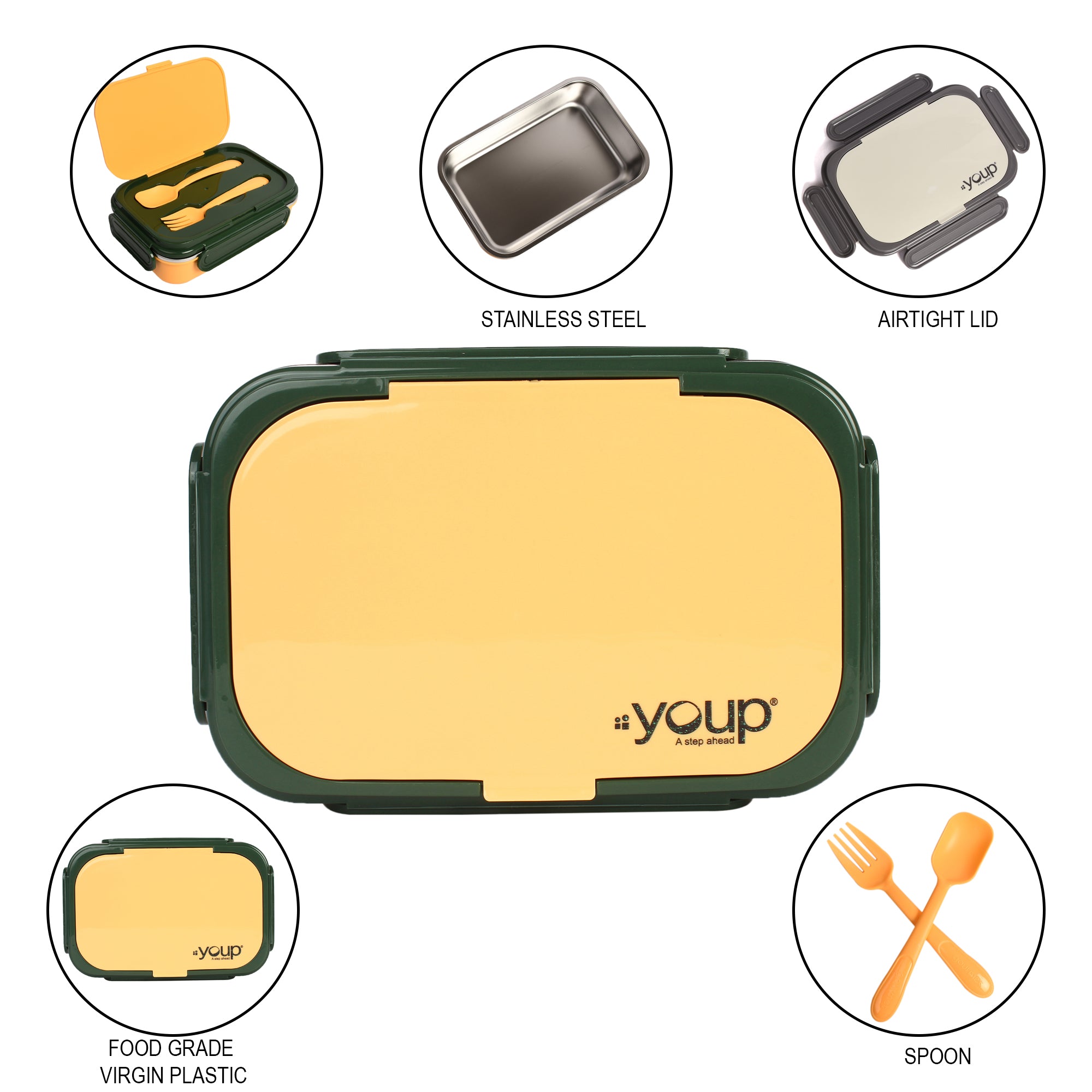 Stainless Steel Insulated Lunch Box With Fork, Spoon And Small Container Rolex-850 Ml