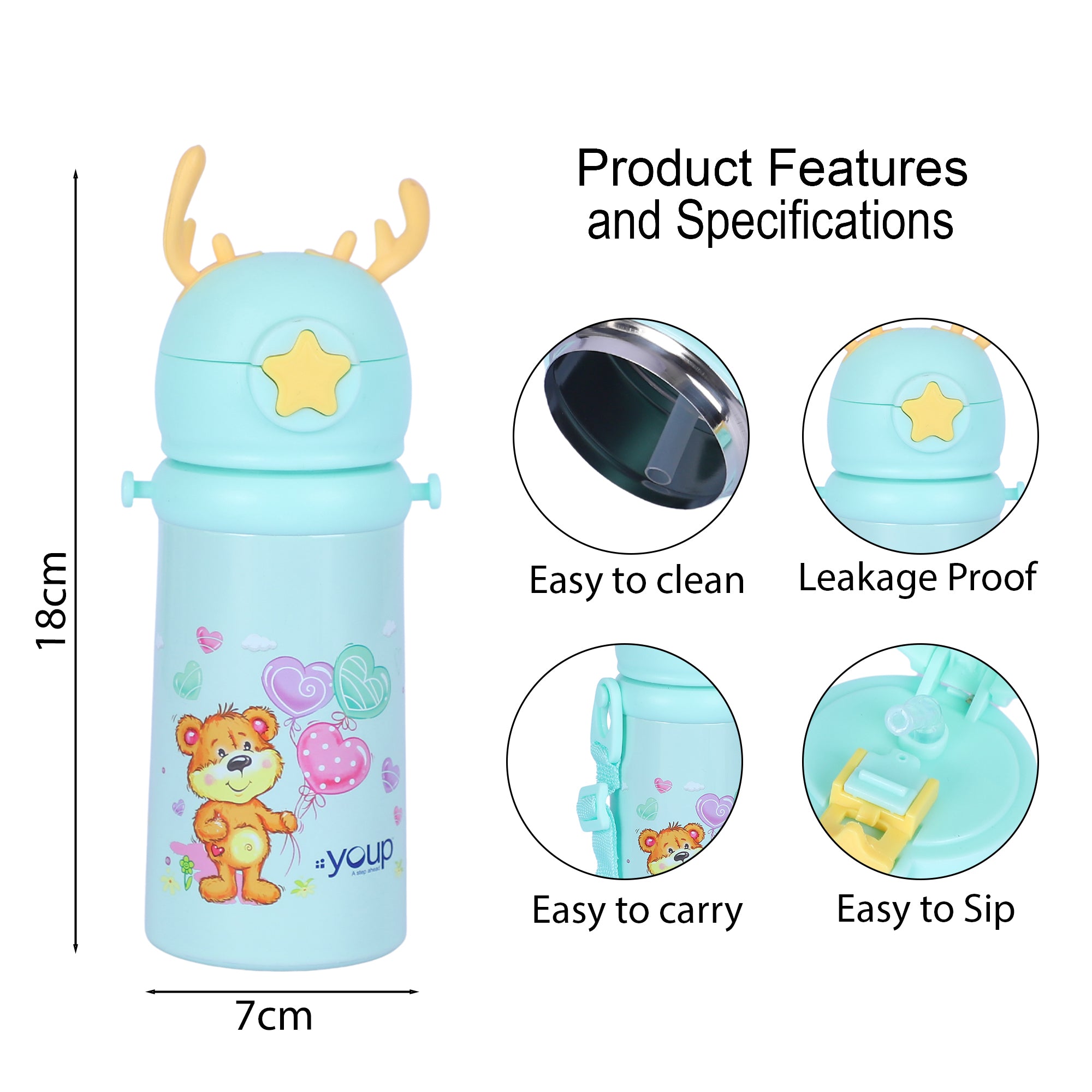 Stainless Steel Kids Sipper Bottle With Strap Style -500 Ml