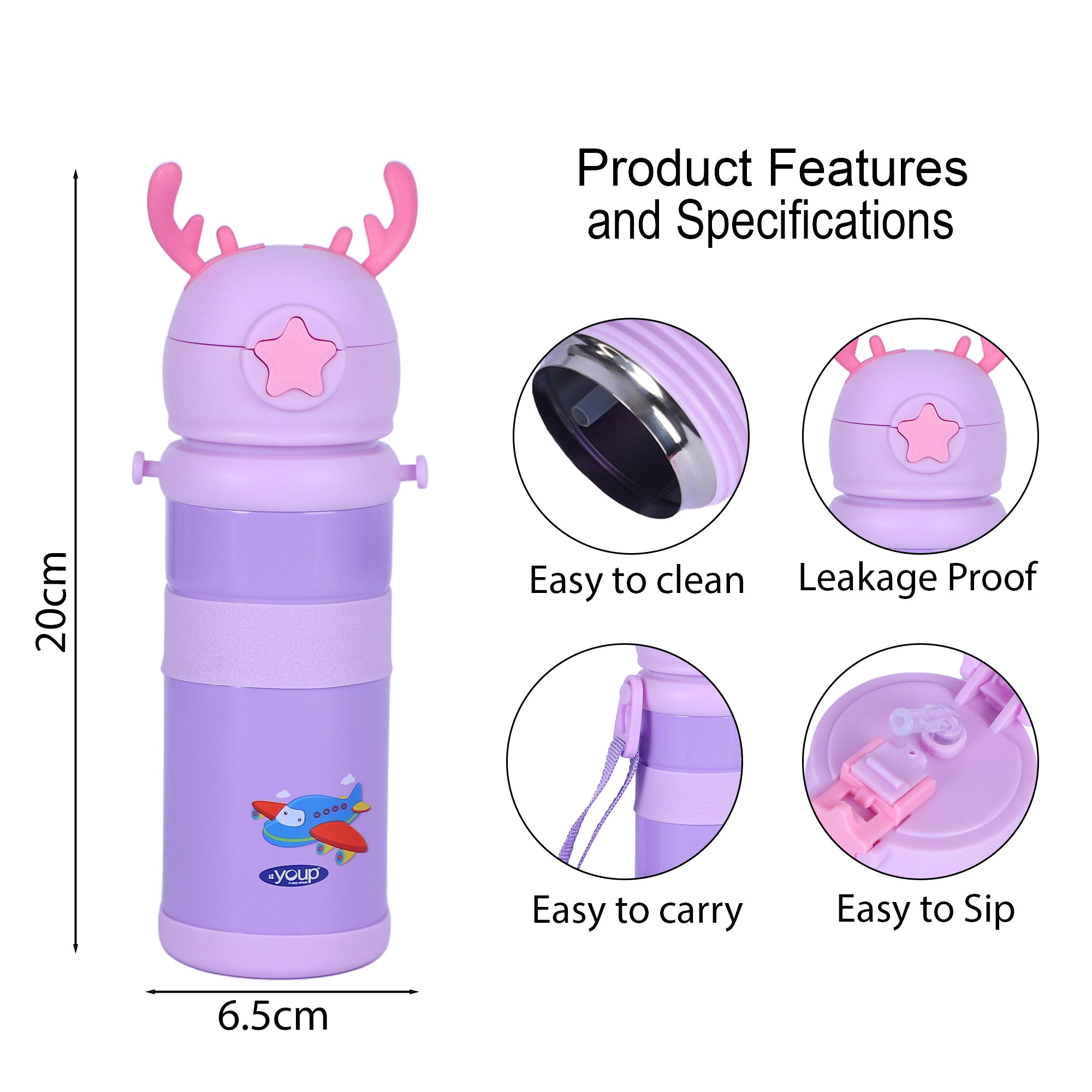 Stainless Steel Kids Sipper Bottle With Strap Joy -600 Ml