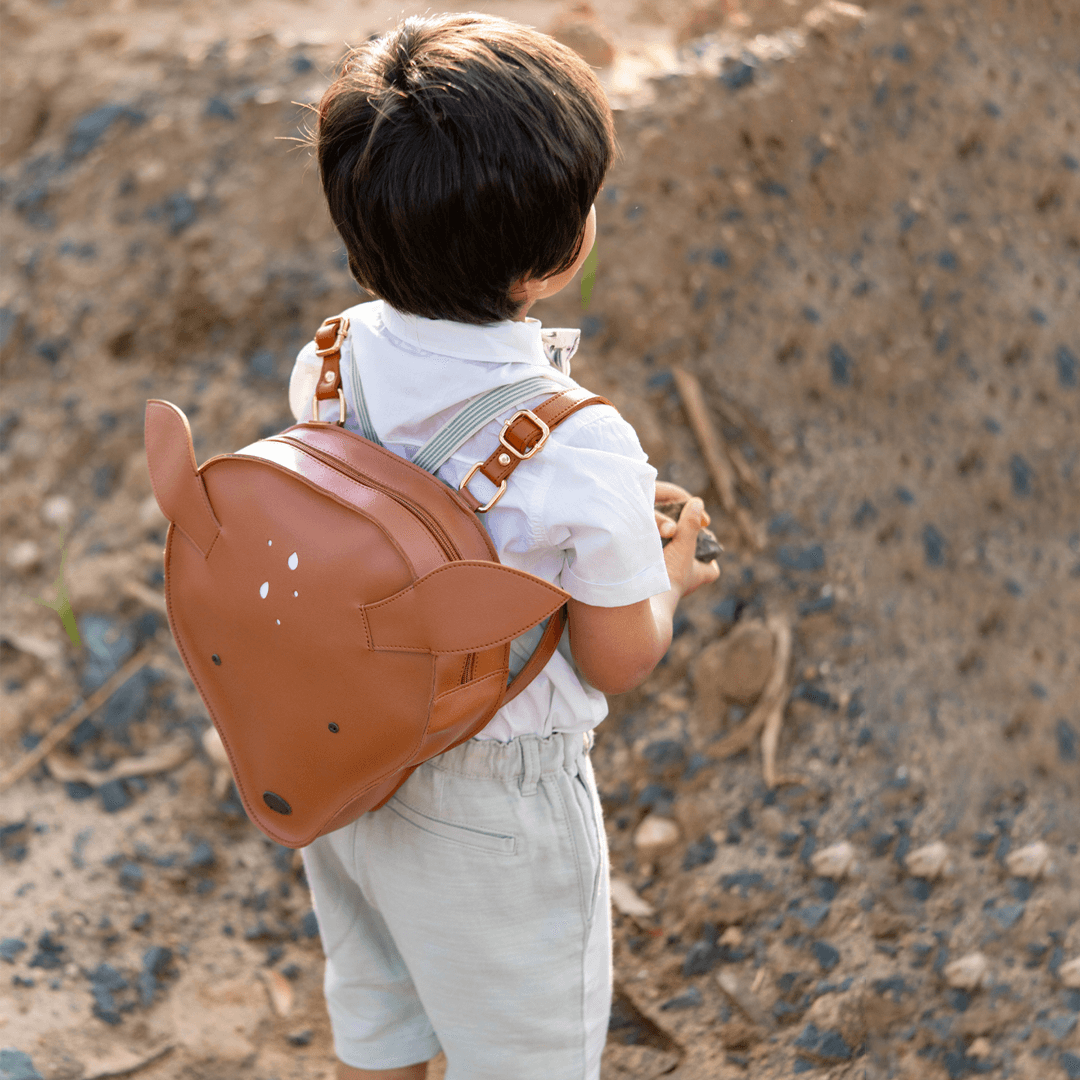 Bambi Deer Backpack for Kids Vegan Leather Tan Color Velvet Lini