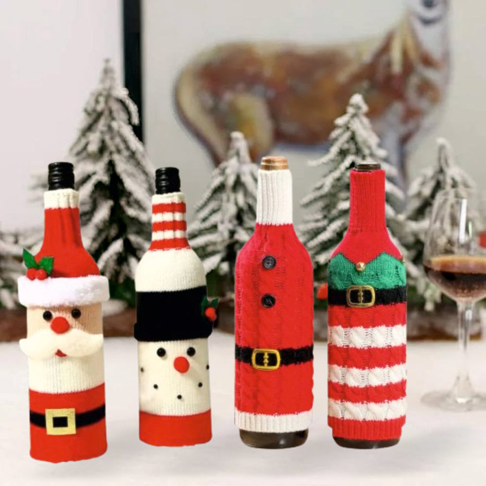 Handmade Knitted Wine Bottle Covers - Set of 4