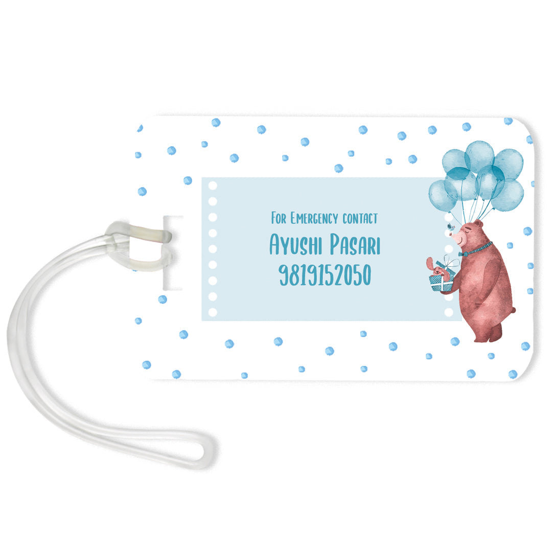 Teddy Party Blue Luggage Tag