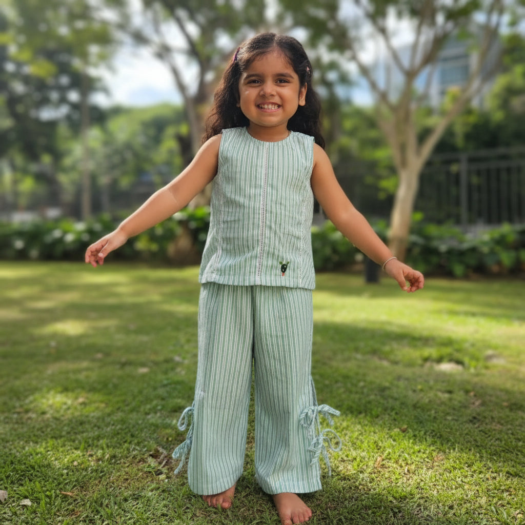 Green Pants Co-ord set Girls