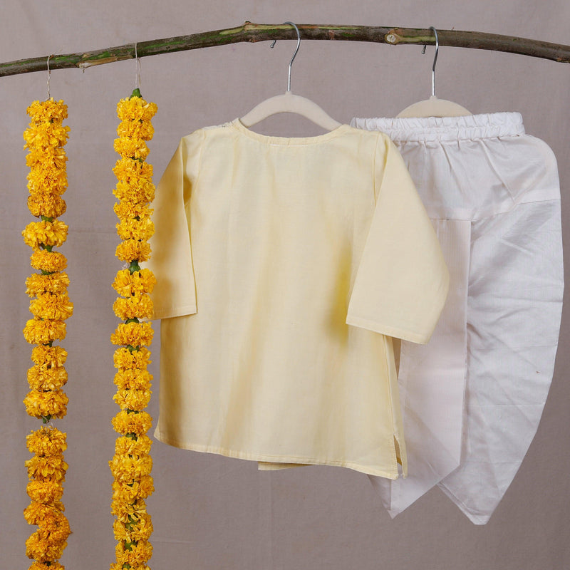 Designer Ethnic Angrakha Kurta Dhoti Set for Boys - Yellow - Totdot