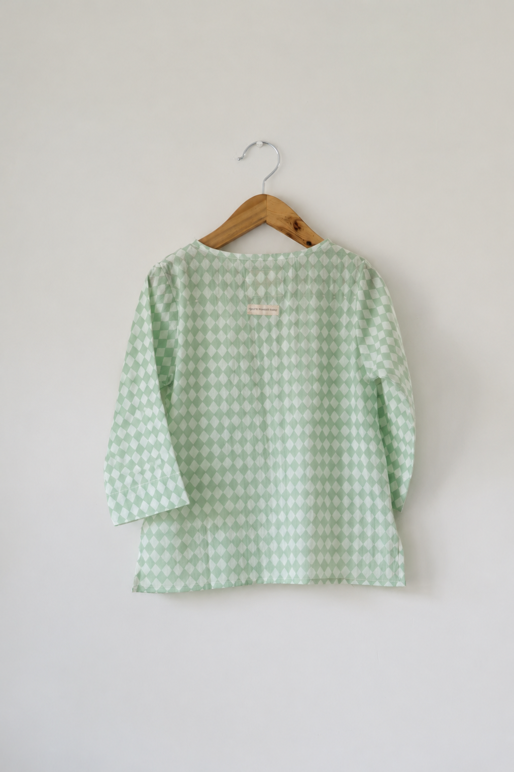 Sleepover party kids unisex kurta in sage green rhombus - Totdot
