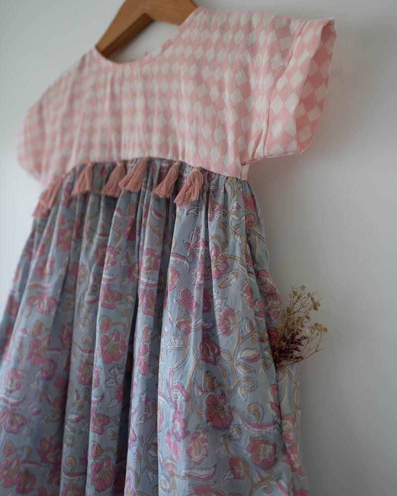 Tassel dress in sky blue butterfly - Totdot