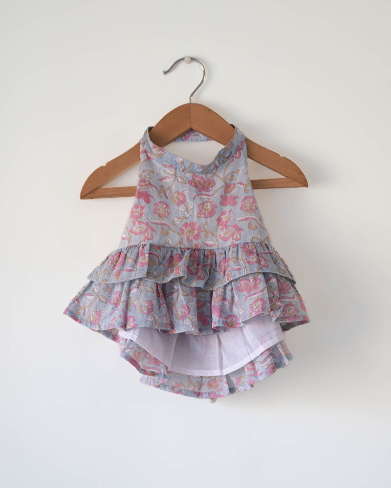 Flutter sky blue butterfly halter top skirt co-ord - Totdot