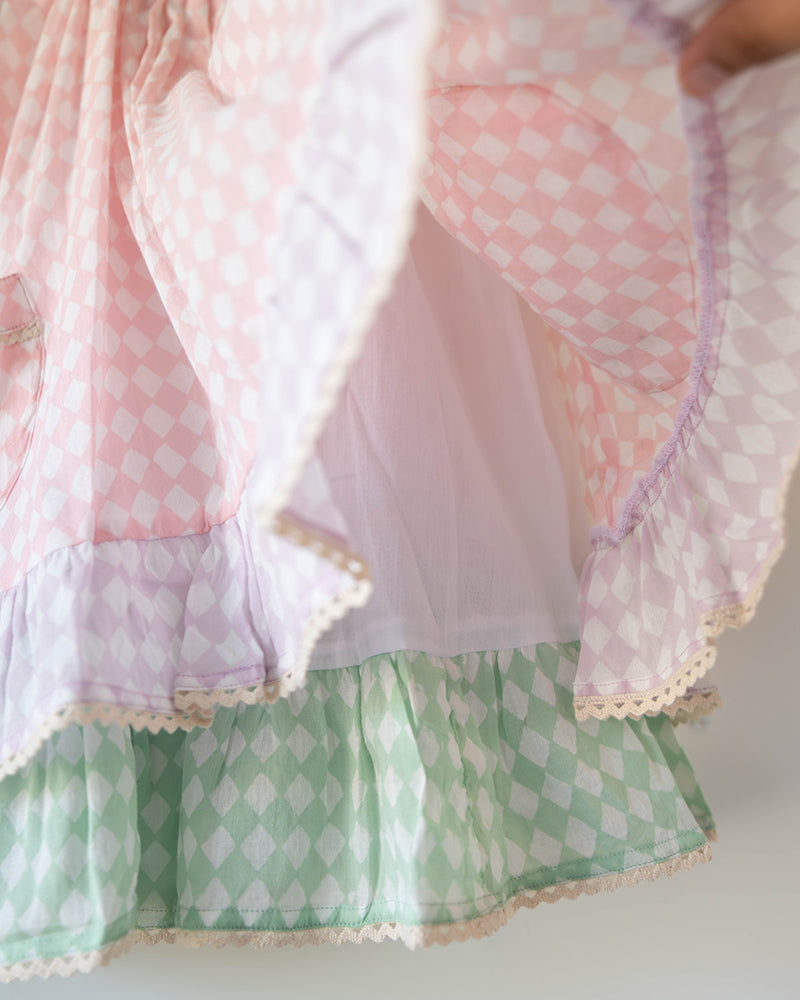 Pocketful of Sunsets dress in rhombus block print - Totdot