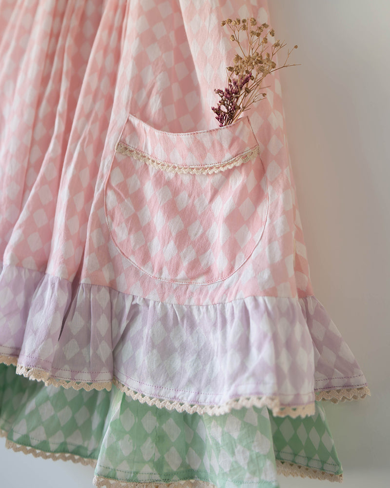 Pocketful of Sunsets dress in rhombus block print - Totdot