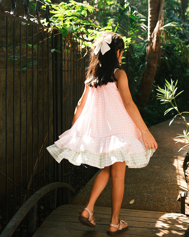 Pocketful of Sunsets dress in rhombus block print - Totdot