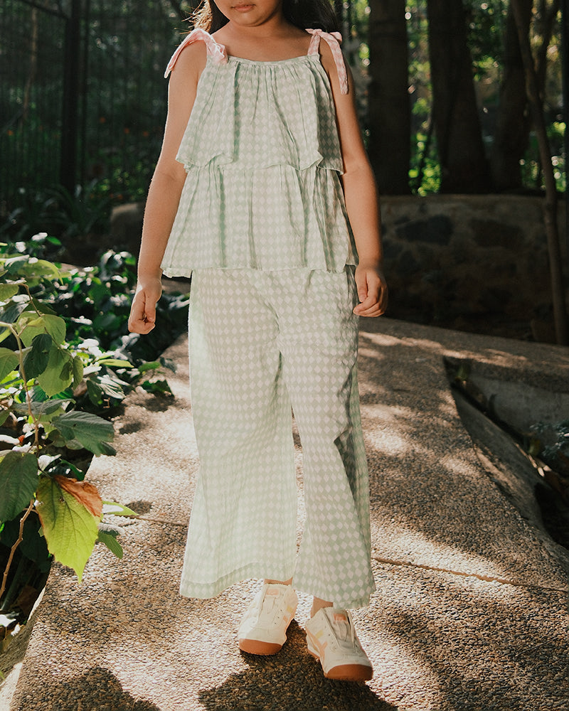 Wander co-ord Set in sage green rhombus - Totdot