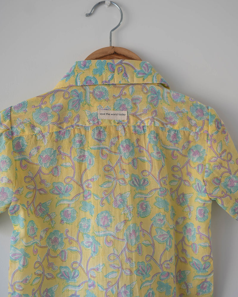 Boogie shirt in lemon yellow butterfly blockprint - Totdot