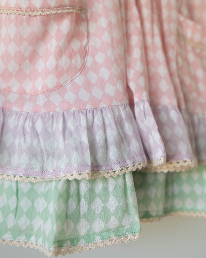 Pocketful of Sunsets dress in rhombus block print - Totdot