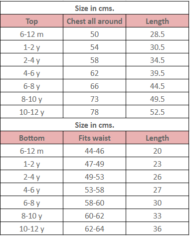 Blossom powder blue spaghetti top shorts set - Size Chart