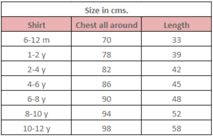 Cloud drift shirt in sky blue butterfly - Size Chart