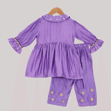 Girls Ethnic Gota Work Coord set Style Kurta Pajama Set - Purple - Totdot