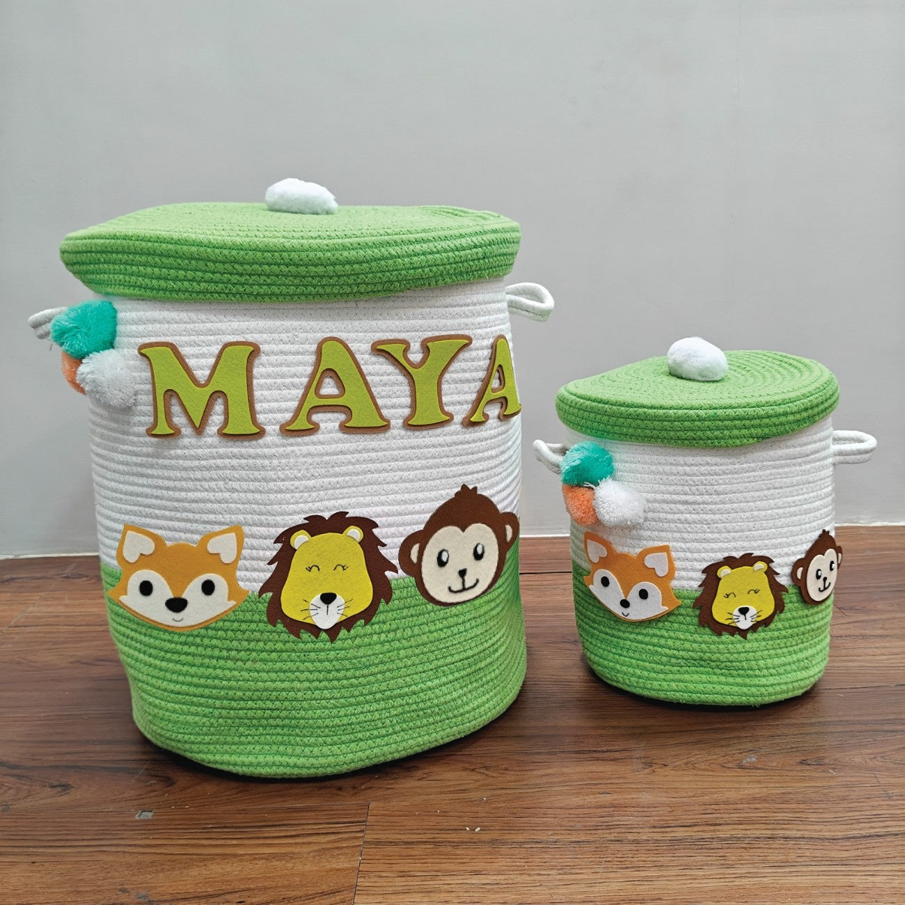 Jute Cotton Storage Basket with Lid- Jungle Jive