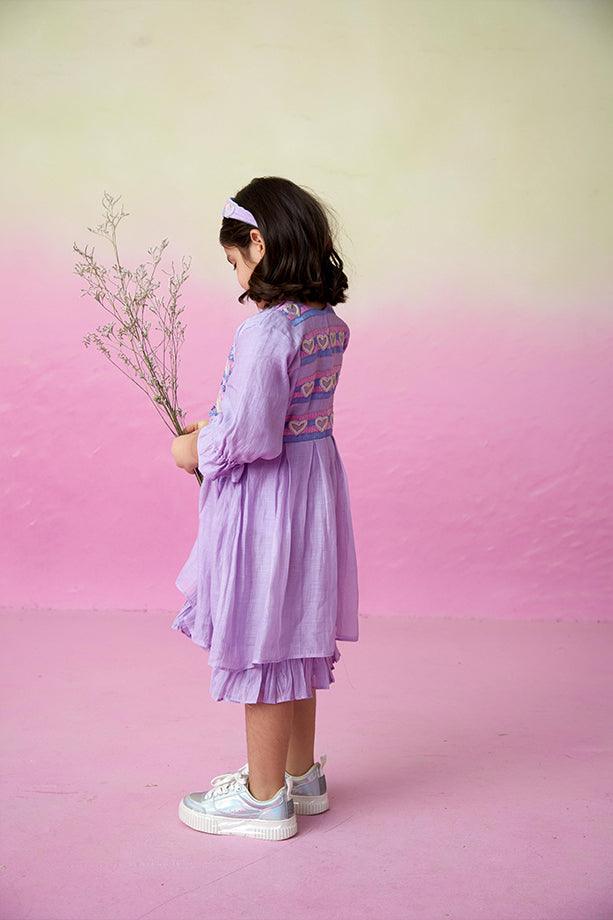 Lavender Blossom- Digital Lavender Hand Embroidered Dress for Girls - Totdot