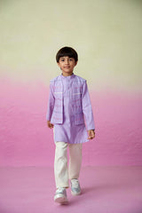 Lavender Skies- Digital Lavender Hand Embroidered Kurta Jacket & Pants Set for Boys - Totdot