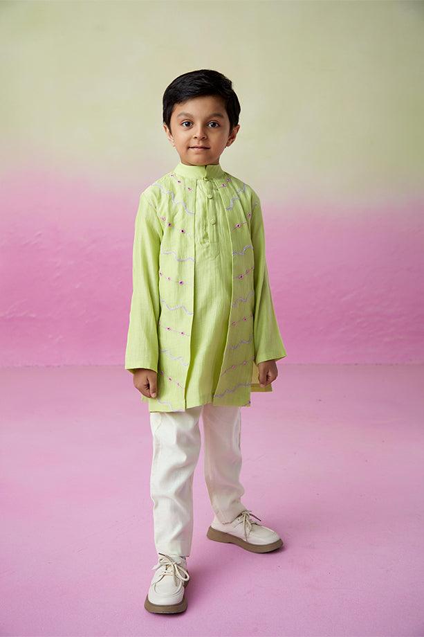 Lime Wire- Lime Hand Embroidered Kurta & Pants Set for Boys - Totdot