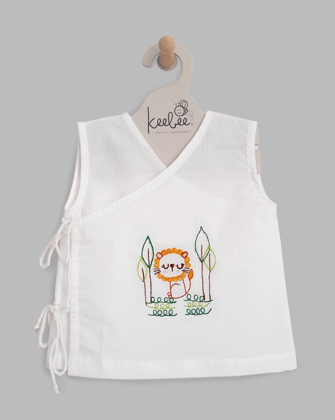 Lion- Organic Cotton Sleeveless Embroidered Unisex Baby Jhabla - Totdot