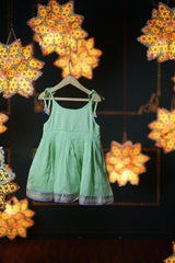 Sadabahar sleeveless infant pleated dress in handwoven cotton silk - Totdot