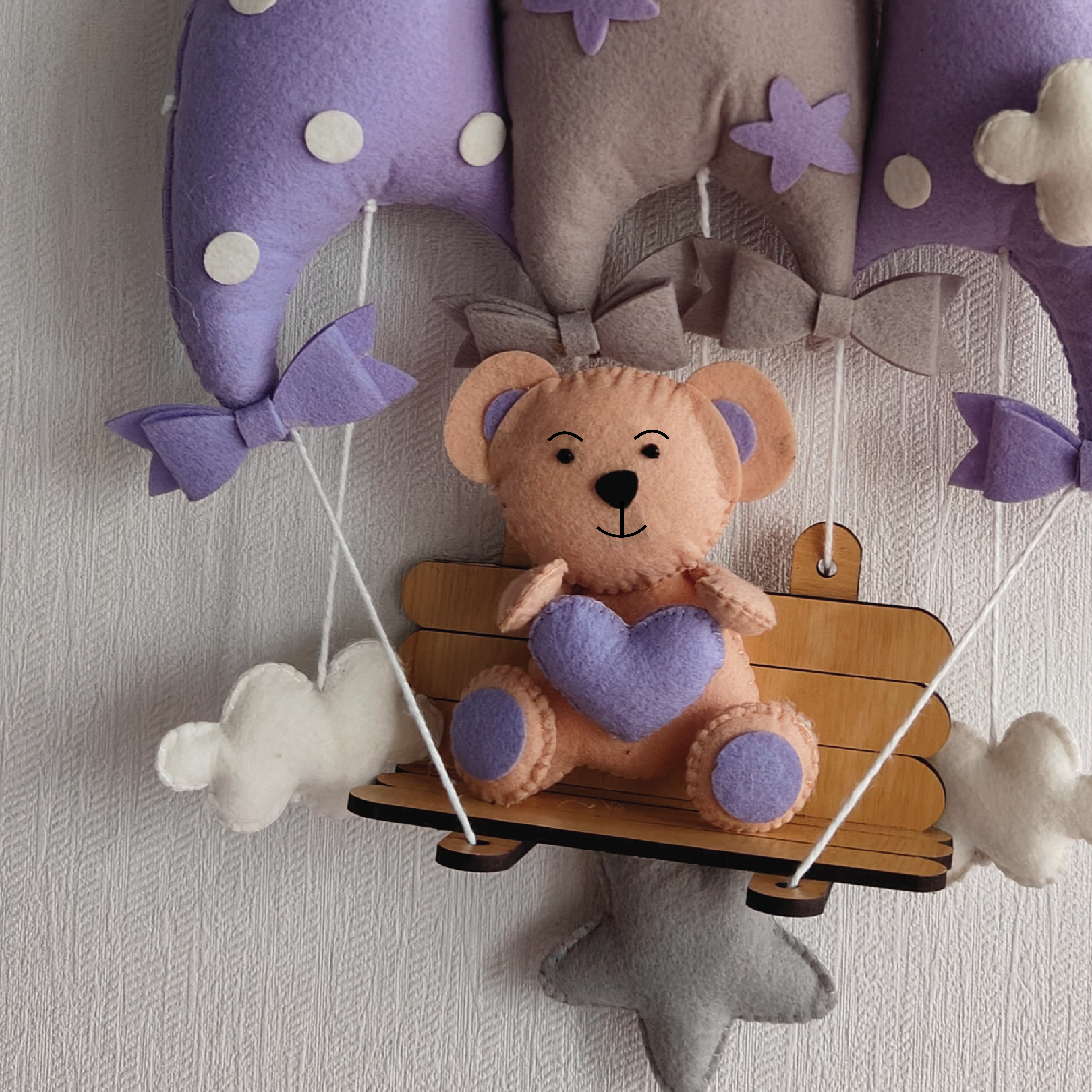 Dreamy Lavender Teddy On a Swing Name Hanging