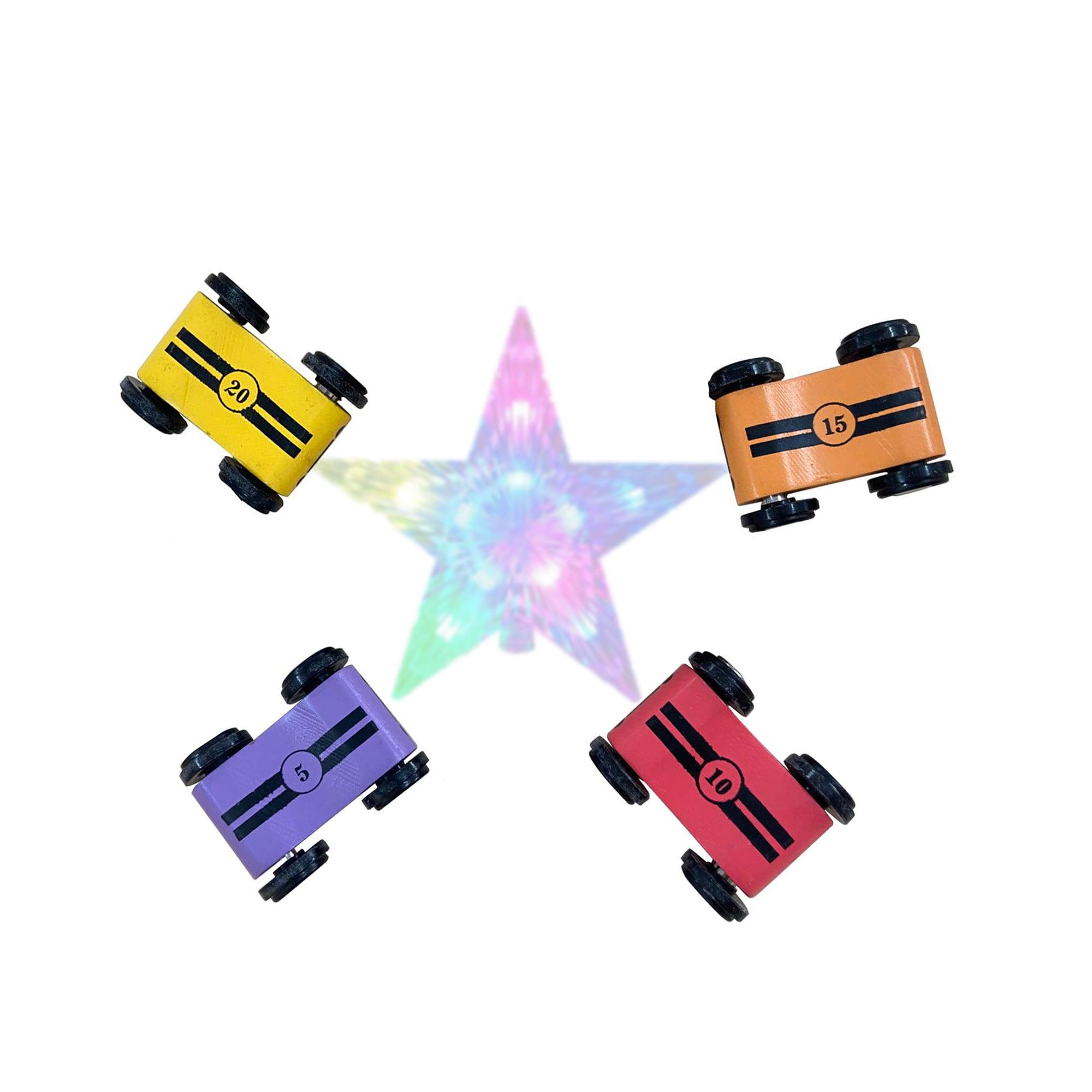 Speedy Wheels Toy Race Car Set- Wooden Racecars with 4 Hand Painted Colorful Cars, Moving Wheels for Racing- Fun Cars Set for Boys & Girls - Totdot