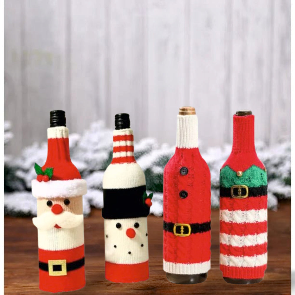 Handmade Knitted Wine Bottle Covers - Set of 4