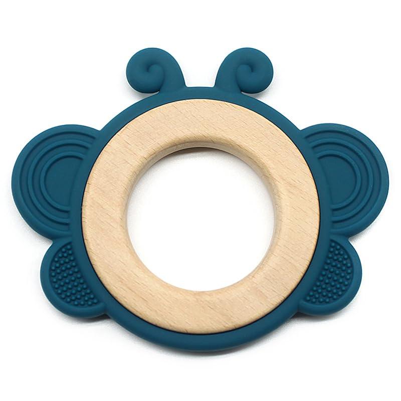 Wooden Butterfly Teether in Assorted Colours, Baby Teething Toys Silic