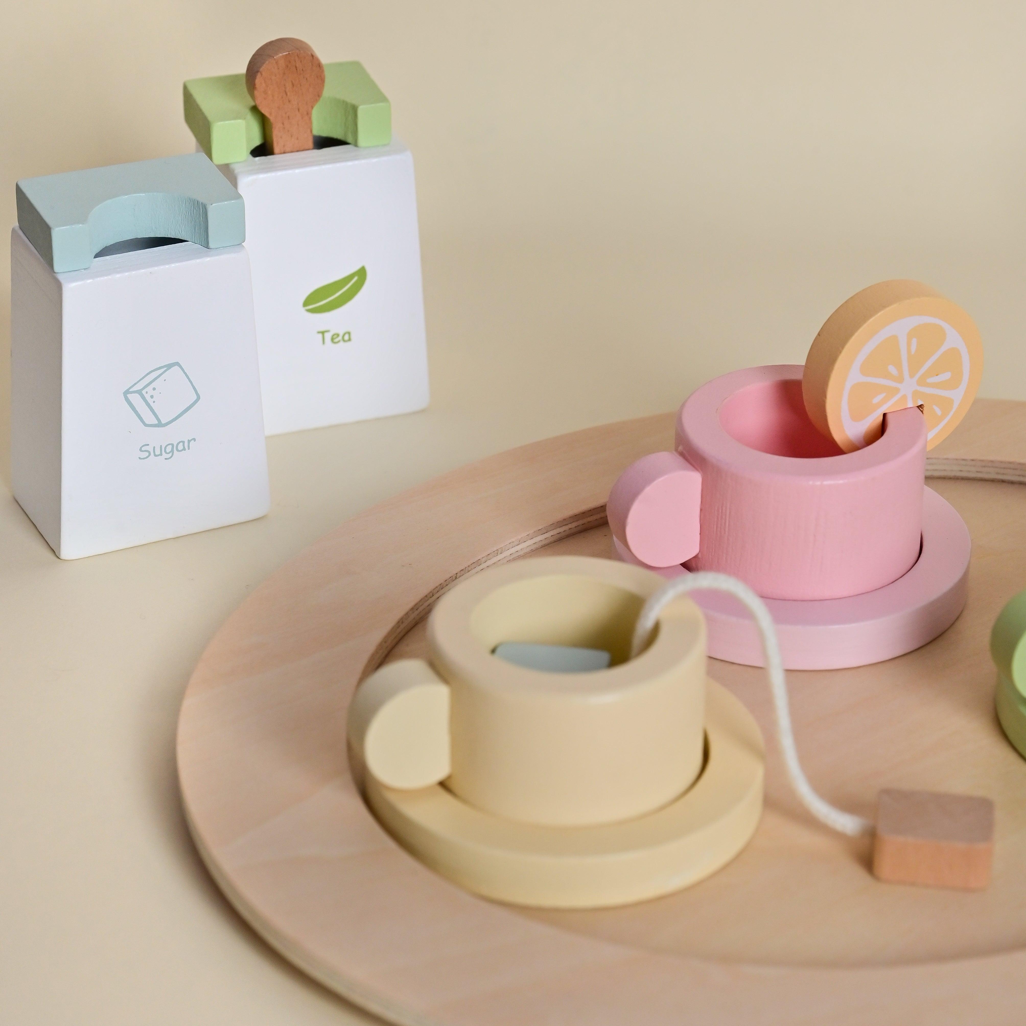 Wooden Tea Set for kids | Tea Party Set for Toddlers 20pcs Playset Pretend Play Tea Set Toy |Tea Set Accessories for Kids Tea Party with Kitchen Play Food - Totdot