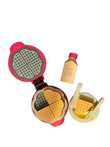 Wooden Waffle Maker - Sweet Treat Toddler & Kids Pretend Play Cooking Toy Set | Imagination and Creativity for 1 Year + (Pink Color) - Totdot