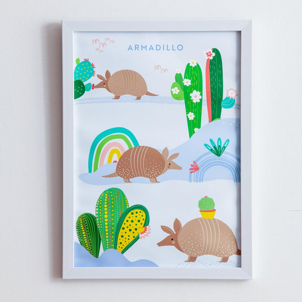 Armadillo Wall Art with White Frame for Kids - Totdot