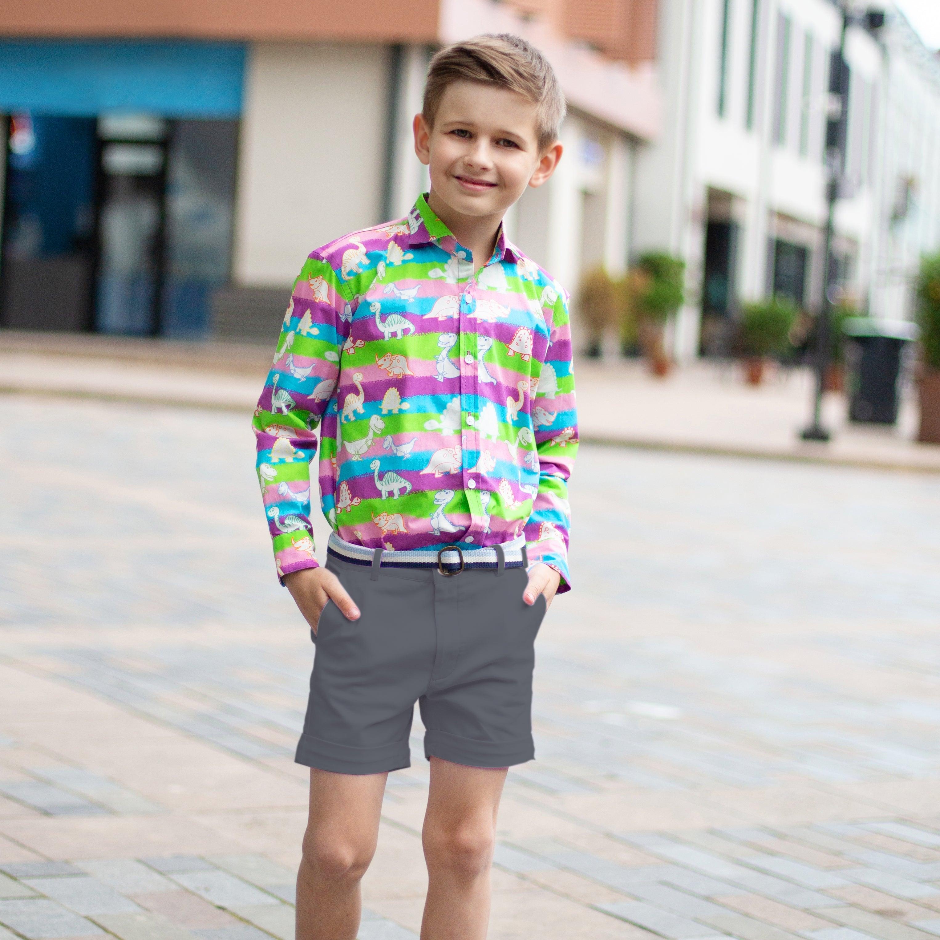Autumn Breeze- Charcoal Grey Cotton Shorts for Boys - Totdot