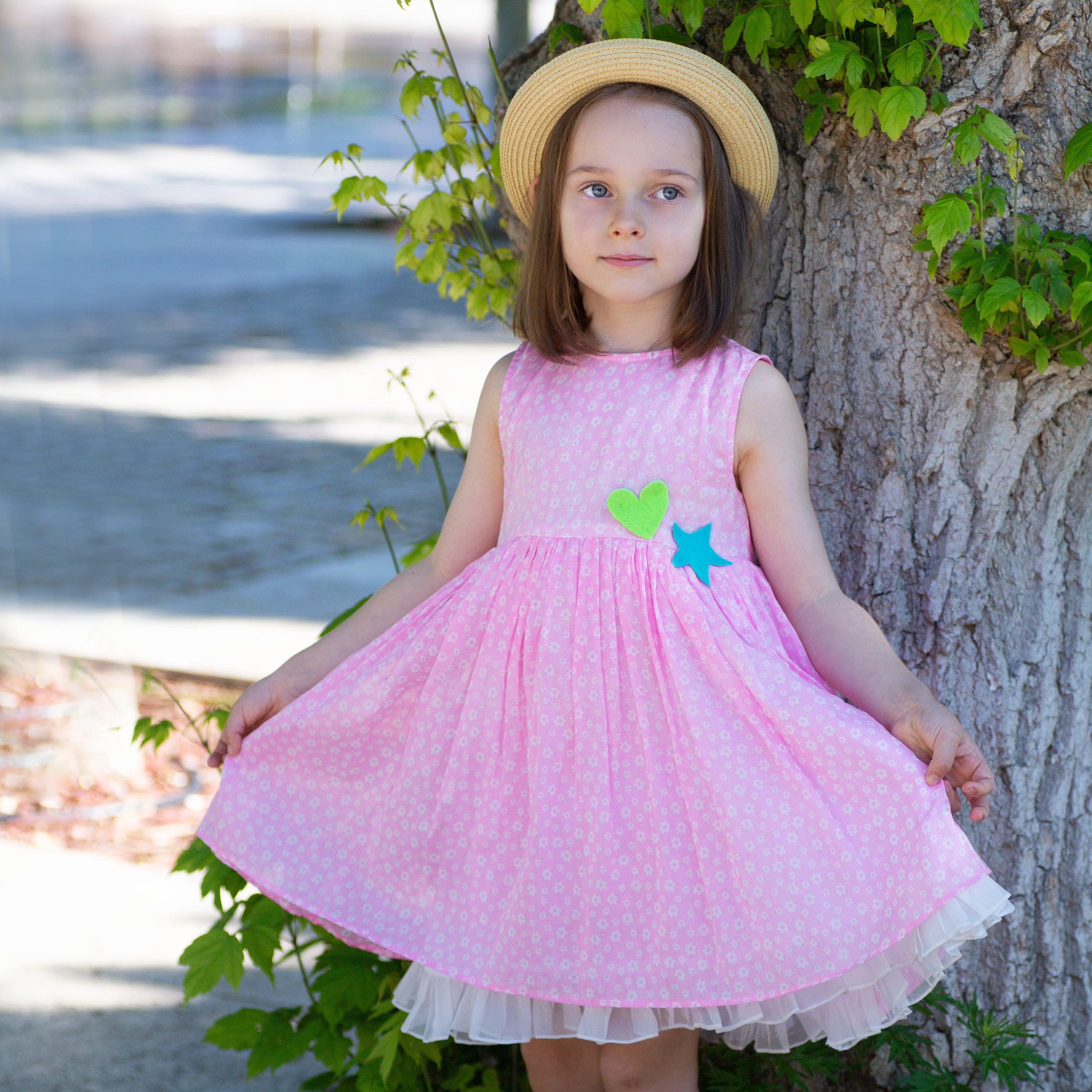 C'est La Vive- Sleeveless Pink Dress with White Floral Print for Girls - Totdot