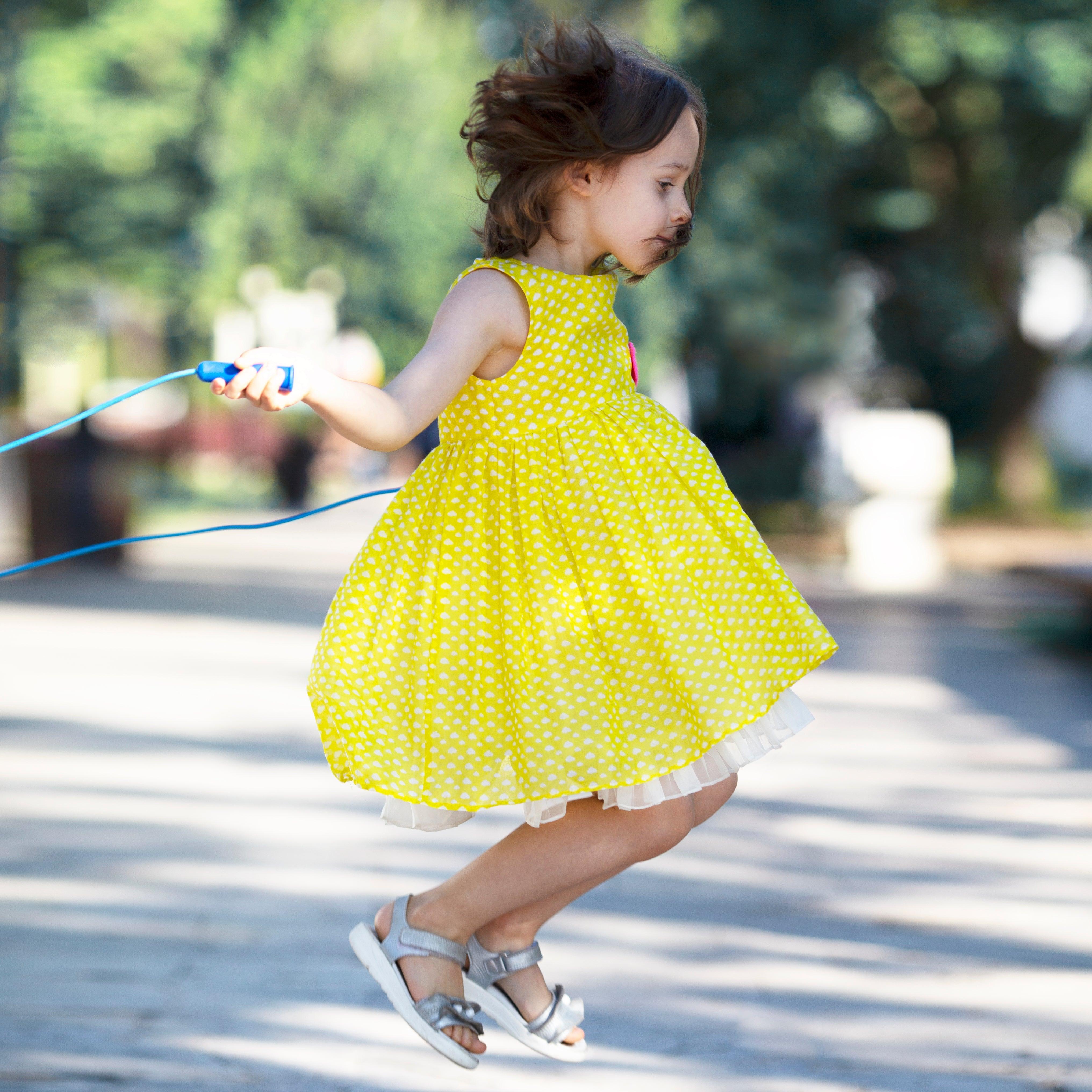 C'est La Vive- Sleeveless Yellow Dress with Tiny White Clouds Print for Girls - Totdot