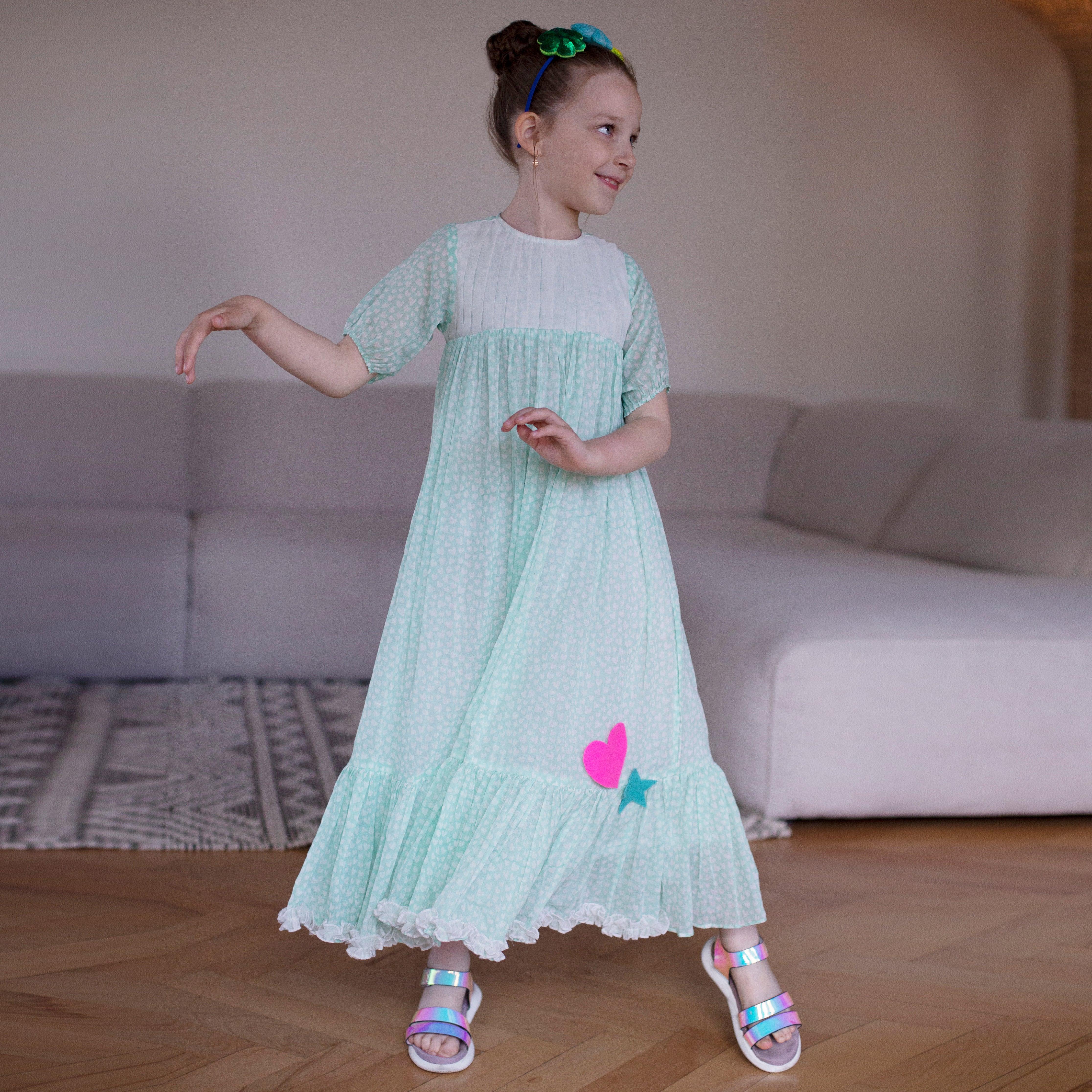 Day Dreamer- Mint Dress with Hearts for Girls - Totdot