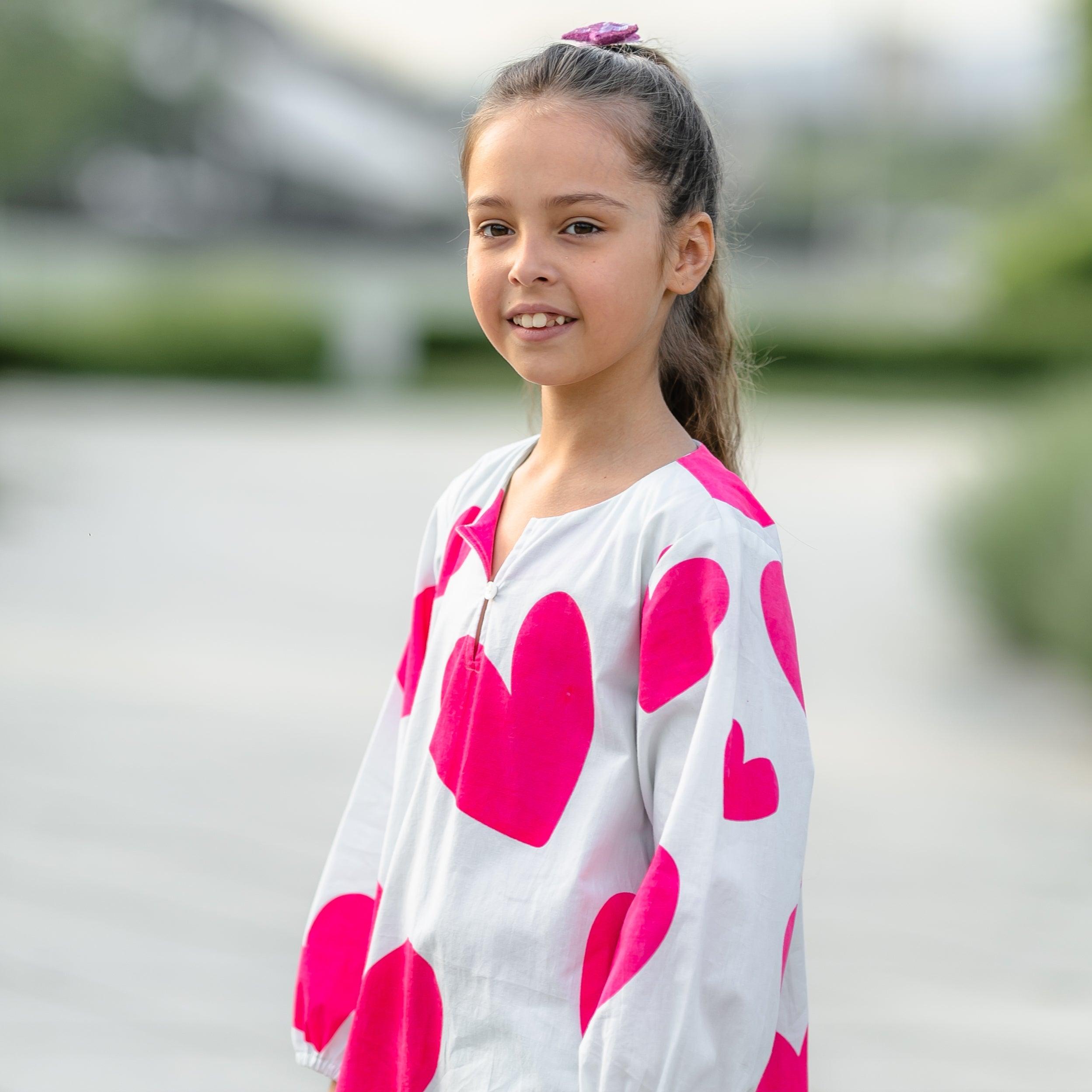Dreamcatcher- White Dress with Pink Hearts for Girls - Totdot