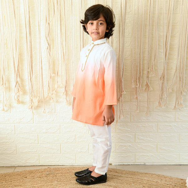 Ikeda Designs Full Sleeves Ombre Kurta with Pyjama - White and Peach - Totdot