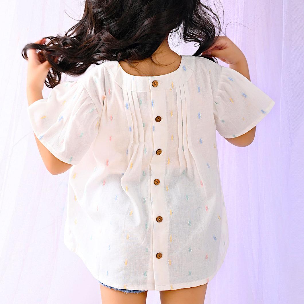 Ikeda Designs White Top With Multicolor Motif - Totdot