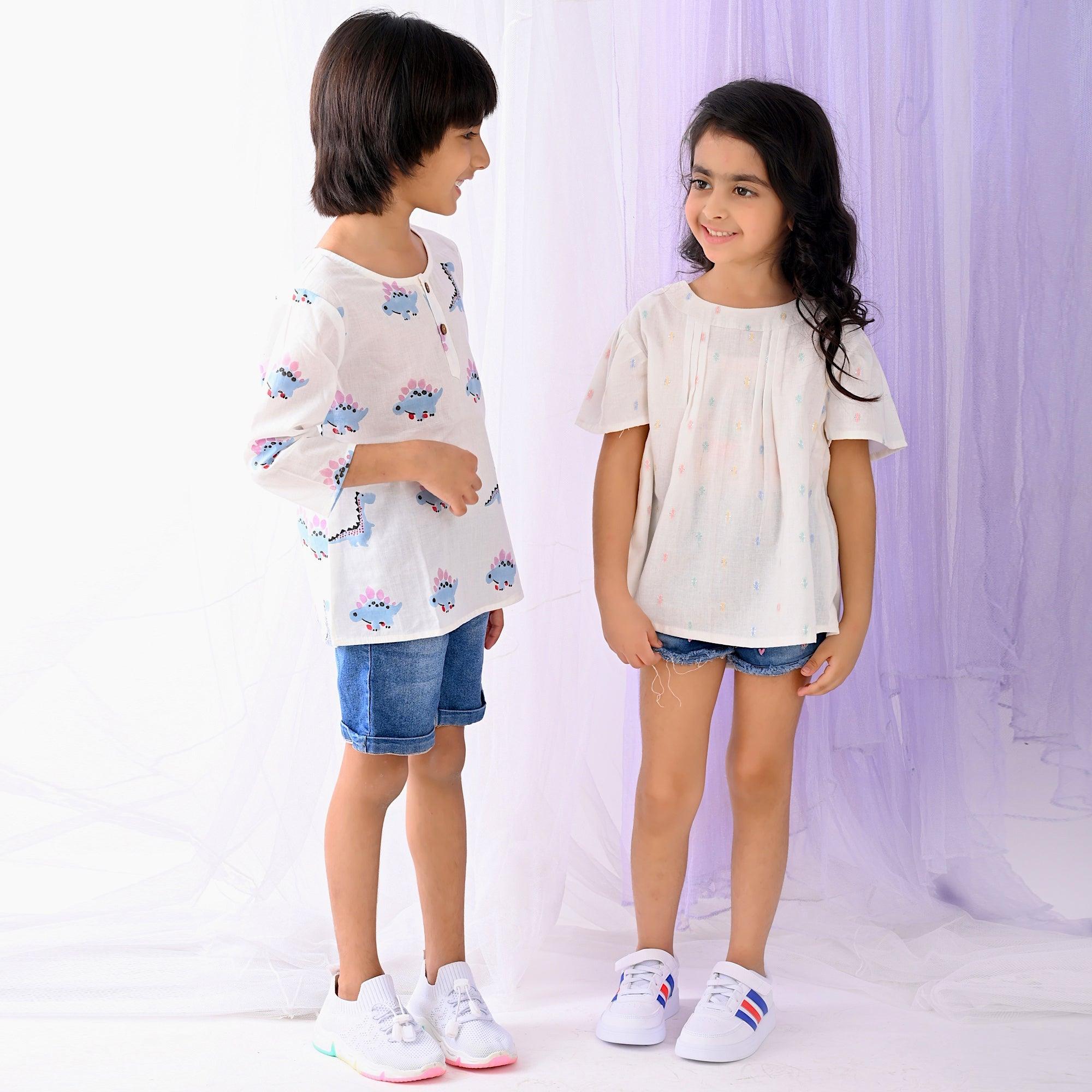 Ikeda Designs White Top With Multicolor Motif - Totdot