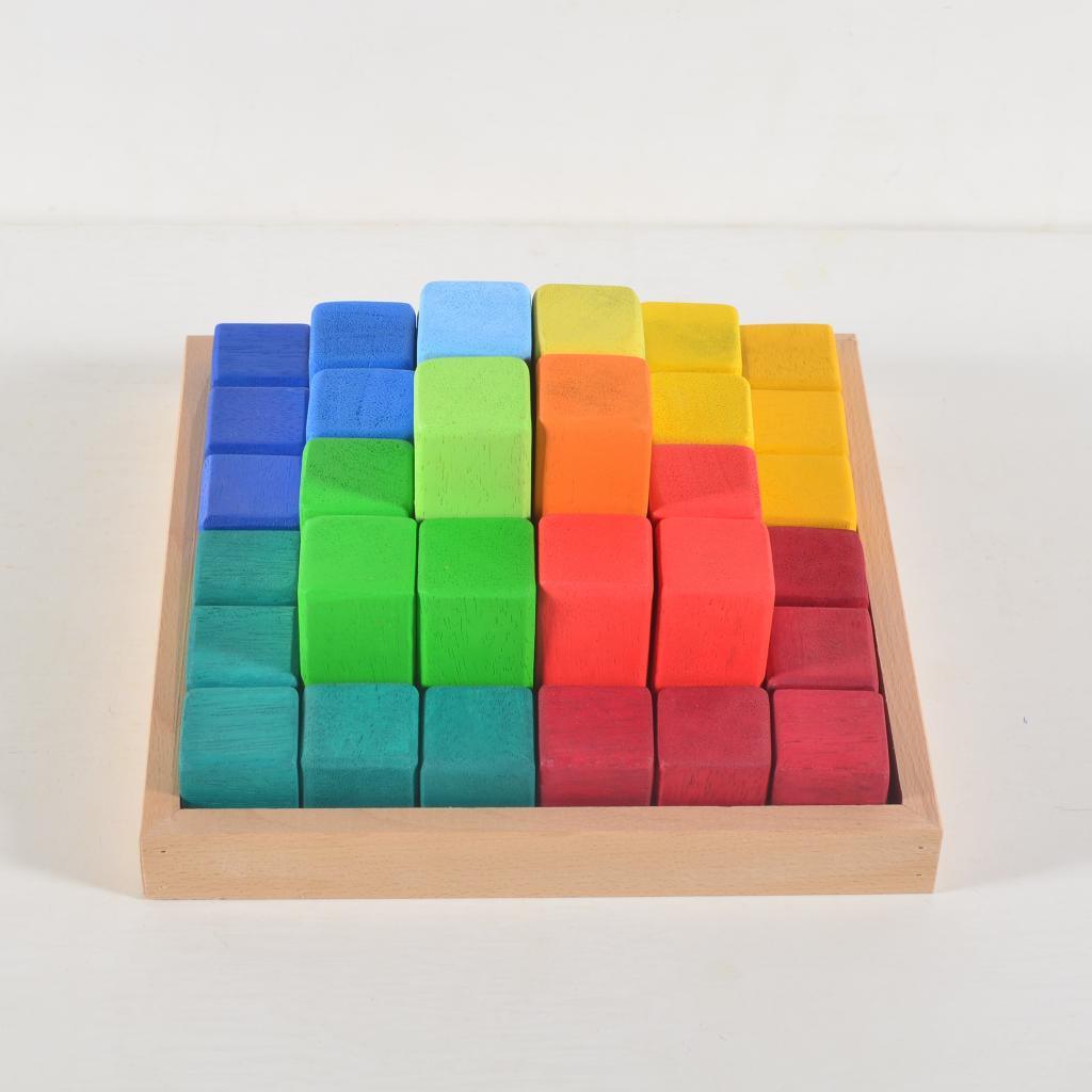Large Stepped Pyramid of Wooden Building Blocks, 36 Piece Learning Set - Totdot