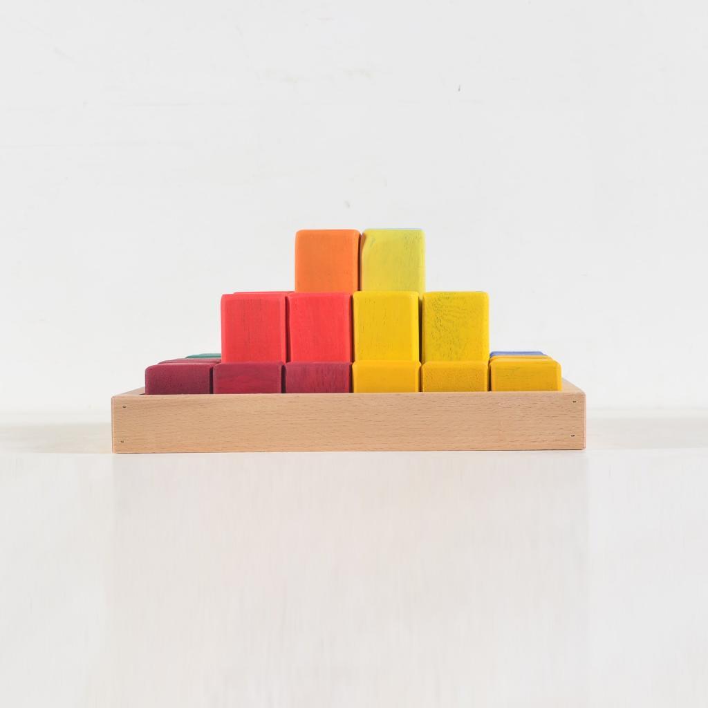 Large Stepped Pyramid of Wooden Building Blocks, 36 Piece Learning Set - Totdot