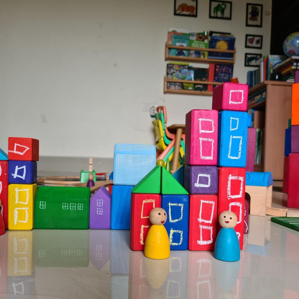 Large Stepped Pyramid of Wooden Building Blocks, 64 Piece Learning Set - Totdot