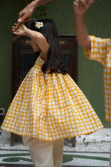Set of 2- ‘Friendship’ girls kurta coord set in yellow polka hand block print and dhoti pant - Totdot