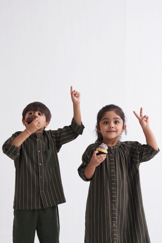 Single Pocket Shirt Co-Ord - Olive Stripe - Totdot