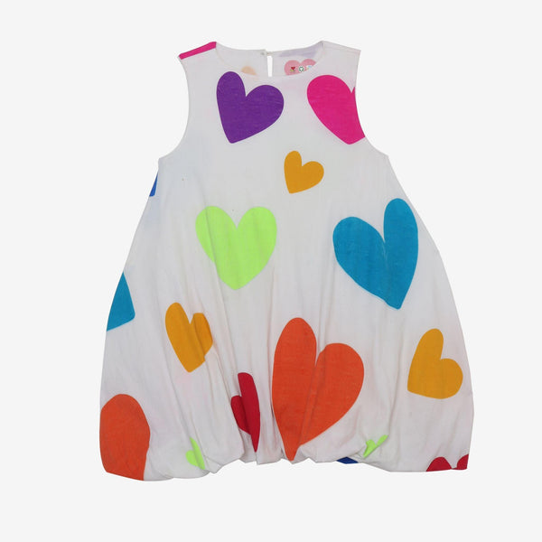 Summer Daze- White Dress with Multi-Coloured Heart Print for Girls - Totdot